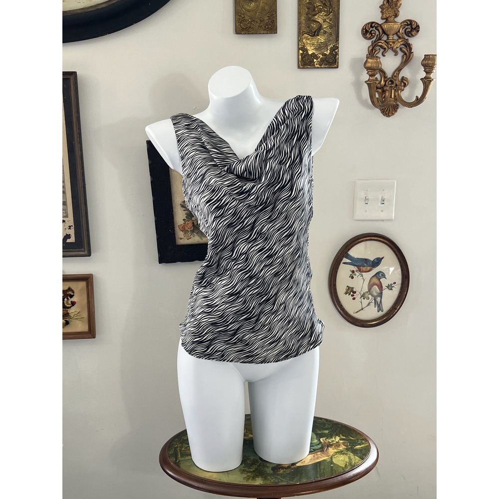 Intermix New York Vintage Y2K Black White Wavy Print Cowl Neck Tank Top Sz S NWT